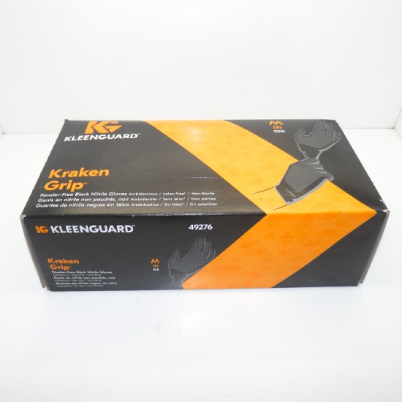 Pack of 100 Medium KleenGuard Black Powder-Free Kraken Grip Nitrile Gloves 49276