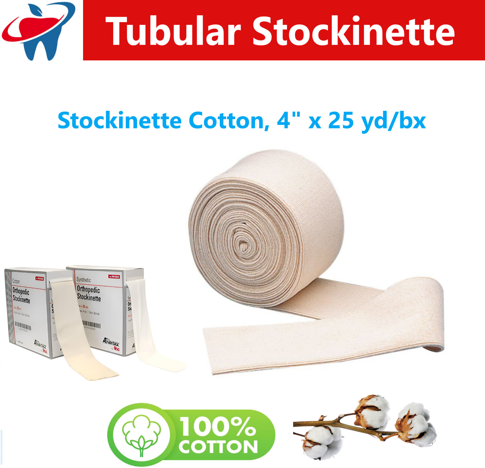 Pro Advantage Cotton Tubular Stockinette 4″ Wide 25 Yards Long Stockinettes