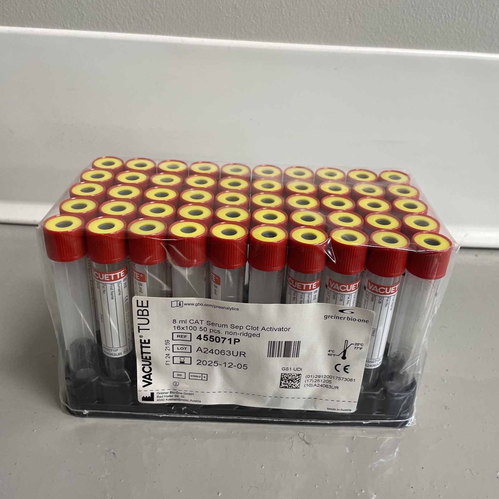 Vacuette 456073P 5ml CAT Serum Sep Clot Activator 13×100 50pcs Non-Ridged Tubes