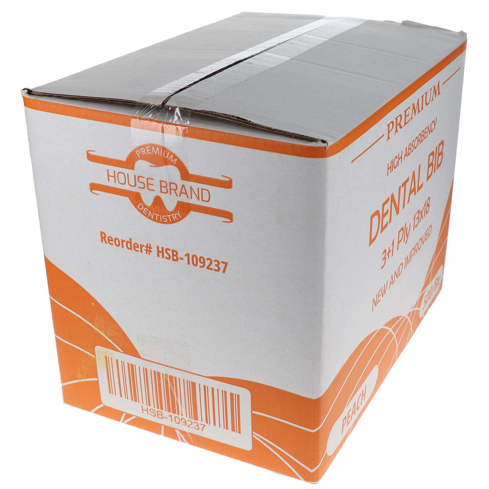 House Brand Dentistry 109237 HSB Dental Patient Bibs 3+1 Ply 13″X18″ Peach 500Pk