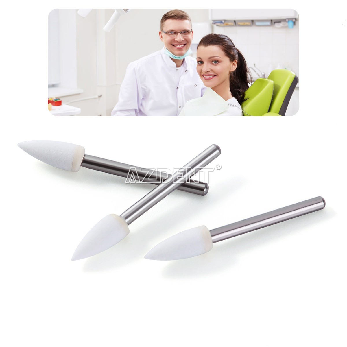 AZDENT Dental Polishing Kit White Stone /Mini Points Abrasion Polishers Burs FG