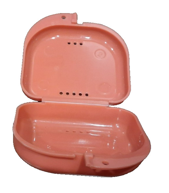 Plastic Retainer Case, Peach Color, Information Tag, NEVER USED BRAND NEW