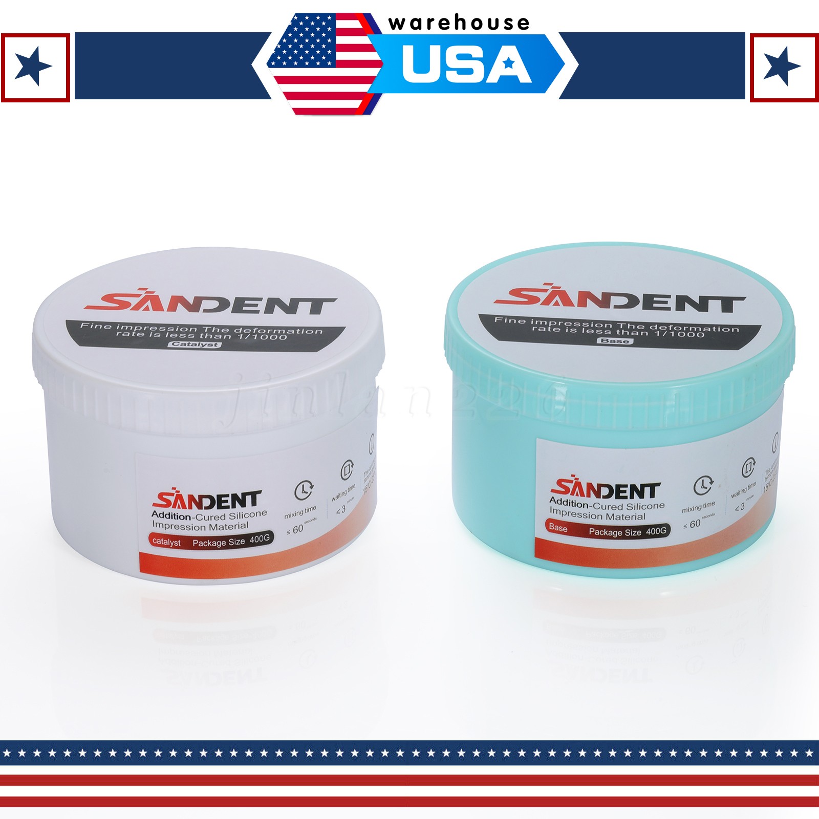 2Pcs 400g Dental Impression Material silicone Putty Fast Set Soft Catalyst Base