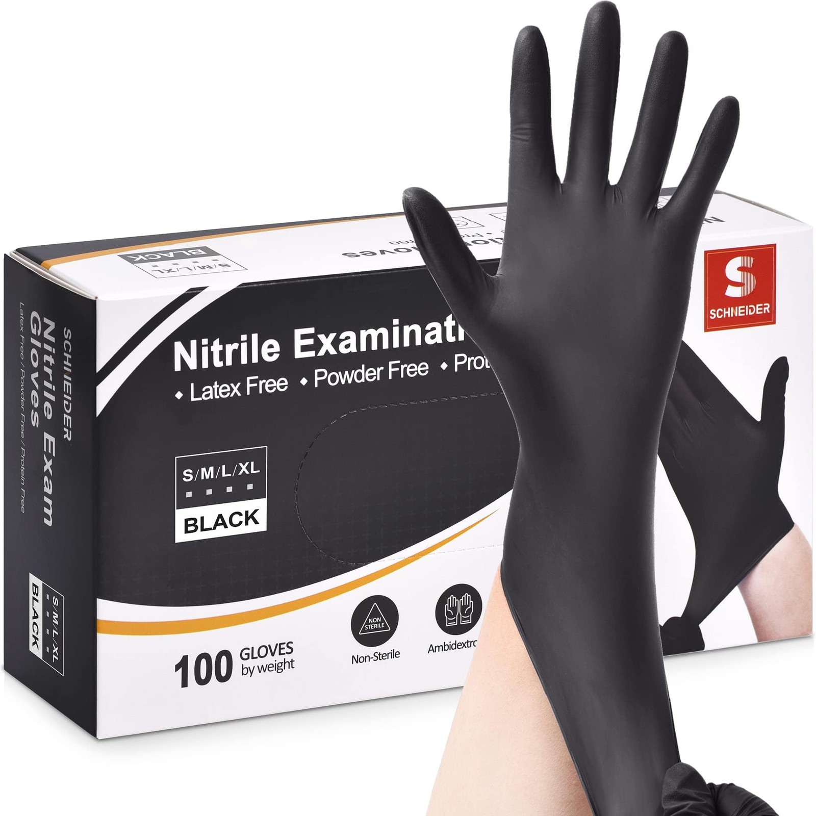 Schneider Nitrile Exam Gloves, 4 Mil Black Gloves Disposable Large,