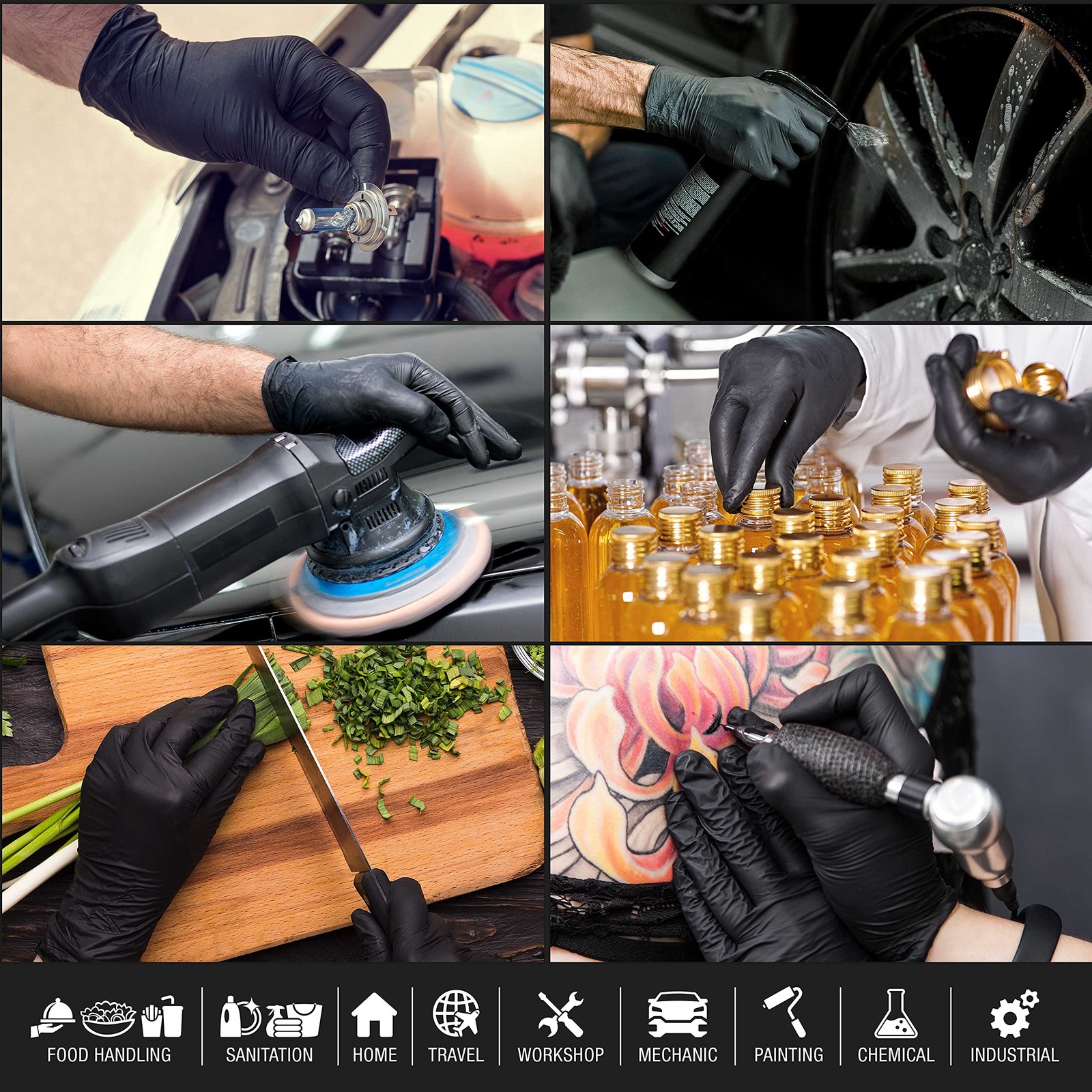 HD Black Nitrile Disposable Gloves, Box of 100, Size Medium, 6 Mil – Latex Fr…
