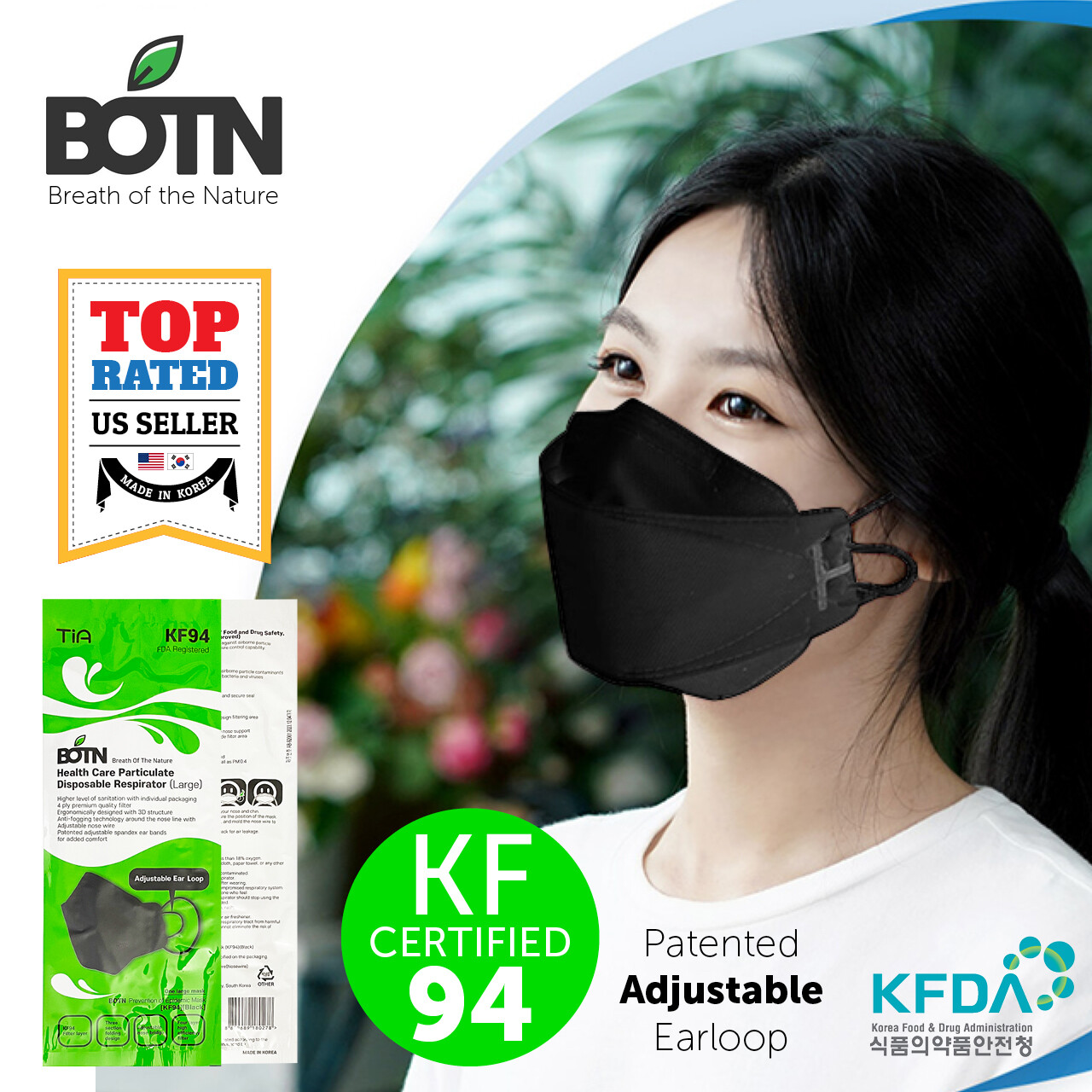2 PCS KF94 BLACK Protective Face Mask Adult Size KFDA Certified Made In Korea