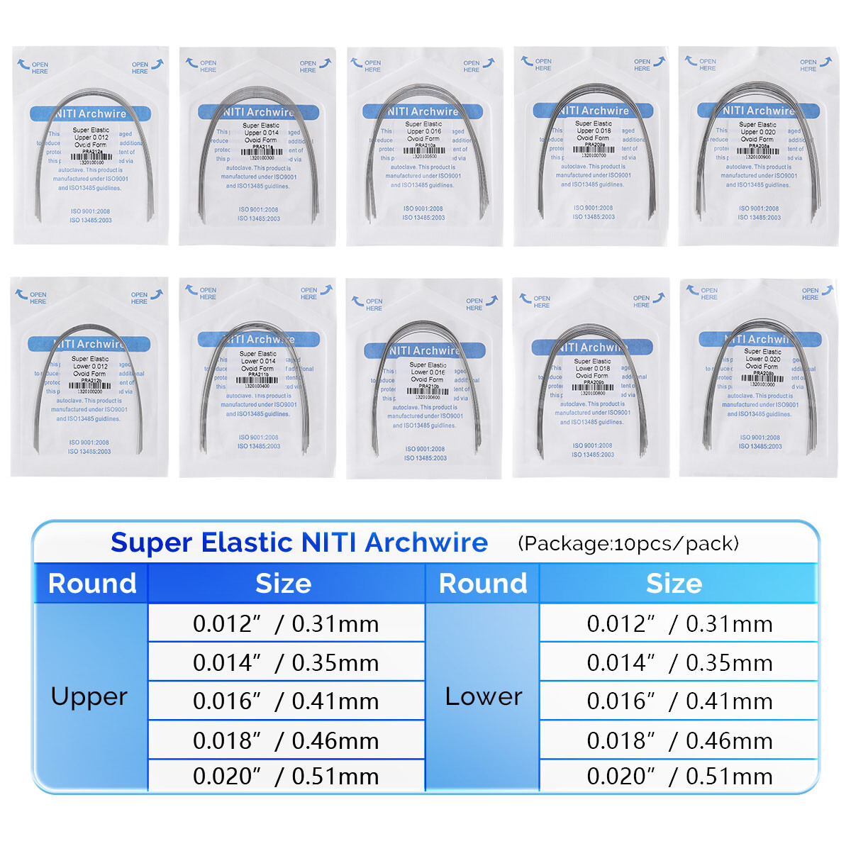 Dental Orthodontic Super Elastic Arch Wires Round 12/14/16/18/20 AZDENT