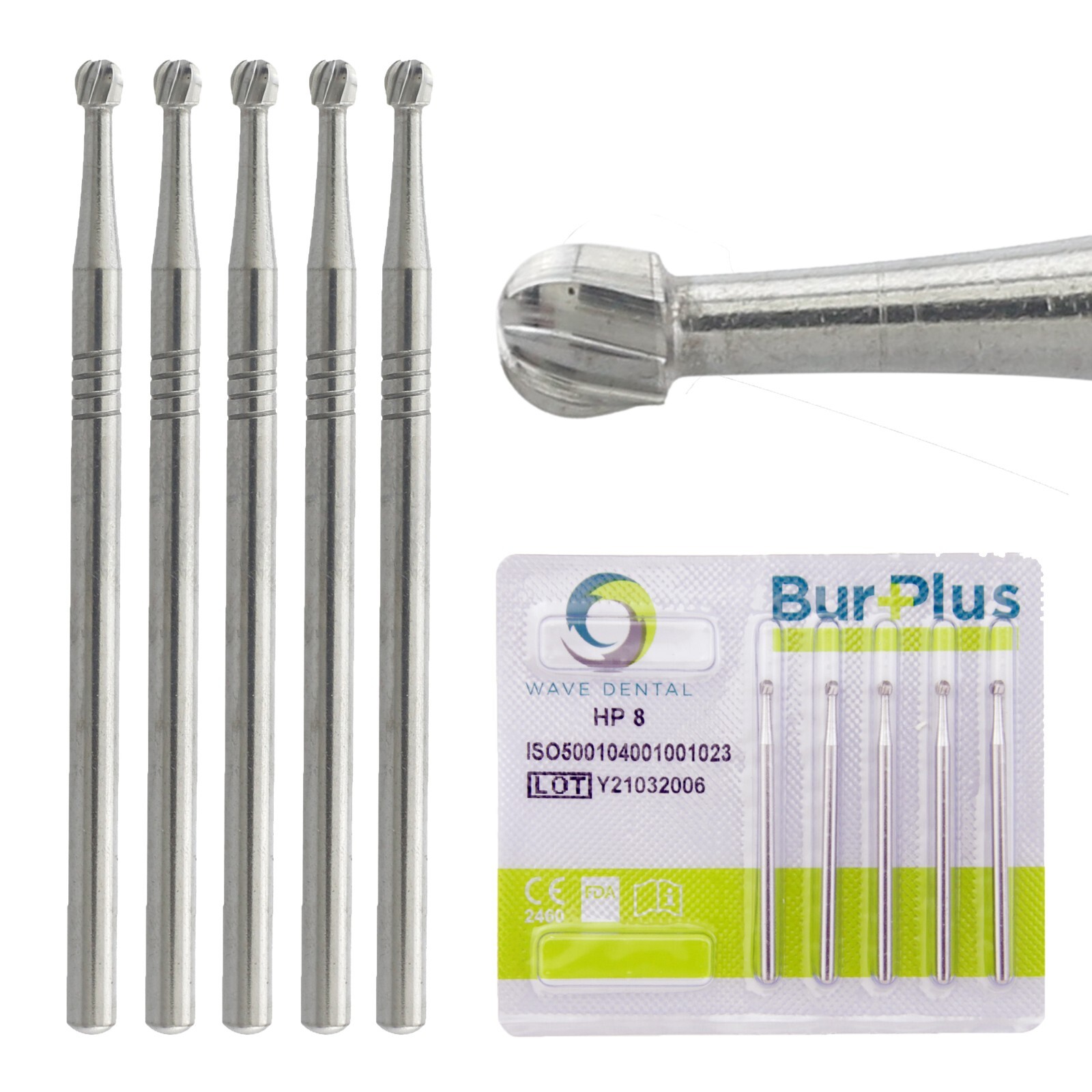 WAVE Dental Burs HP 8 Round Tungsten Carbide Burr 2.35mm for Straight Handpiece