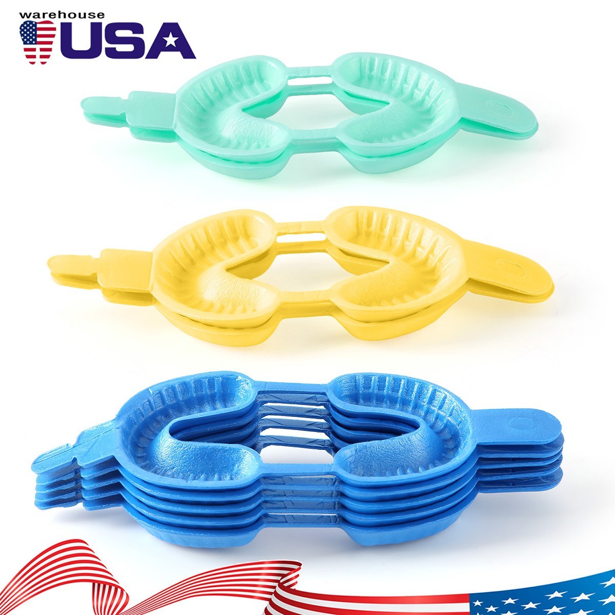 50Pcs/PK Disposable Dental Fluoride Foam Trays Dual Arch Trays Gel/Foam S M L