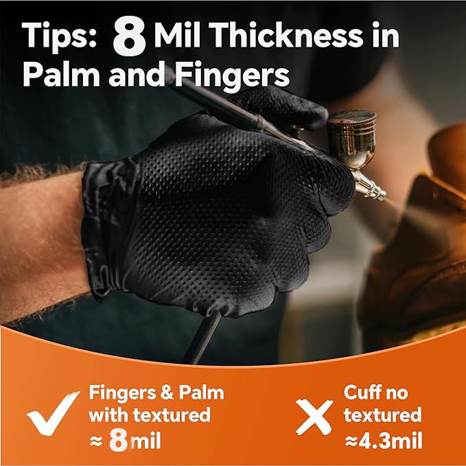 8 Mil Nitrile Disposable Gloves Large Raised Diamond Texture 100PC/box Black