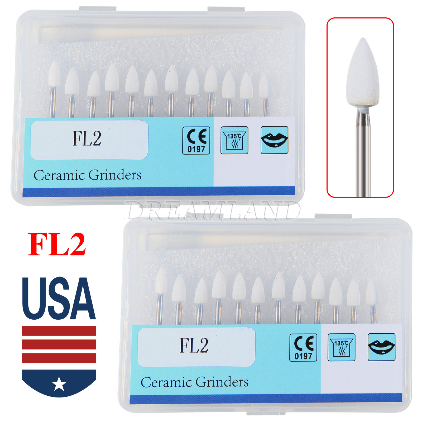 Dental White Polishing Stone FG Burs Flame Cone Shape Burs Drills Arkansas Stone