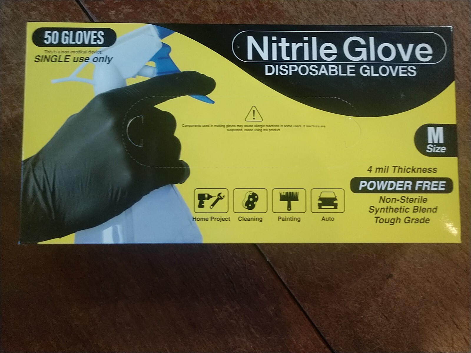 50 MED. Black Nitrile Disposable Gloves 4 Mil, Powder Free, Synthetic (1-shelf)