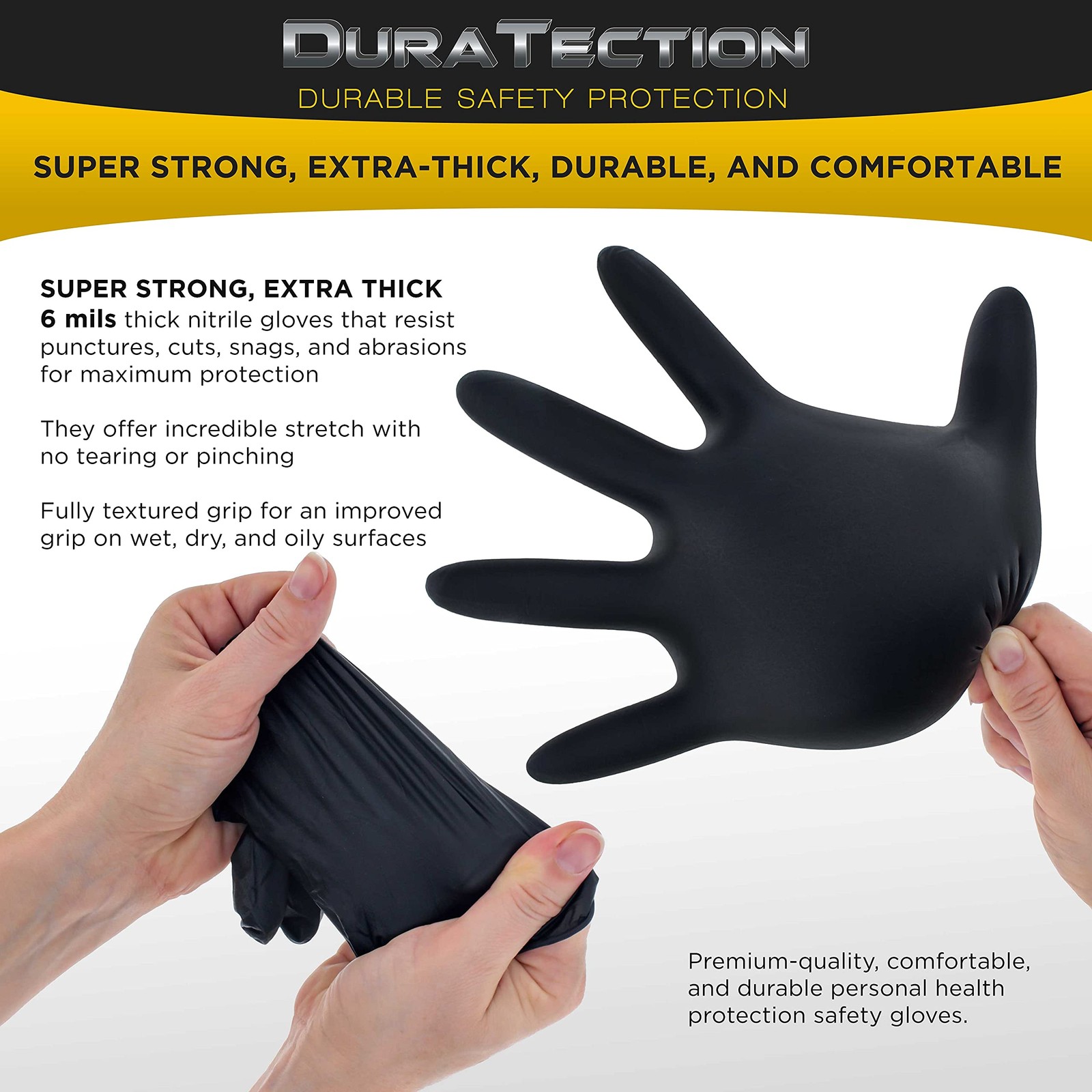 HD Black Nitrile Disposable Gloves, Box of 100, Size Medium, 6 Mil – Latex Fr…