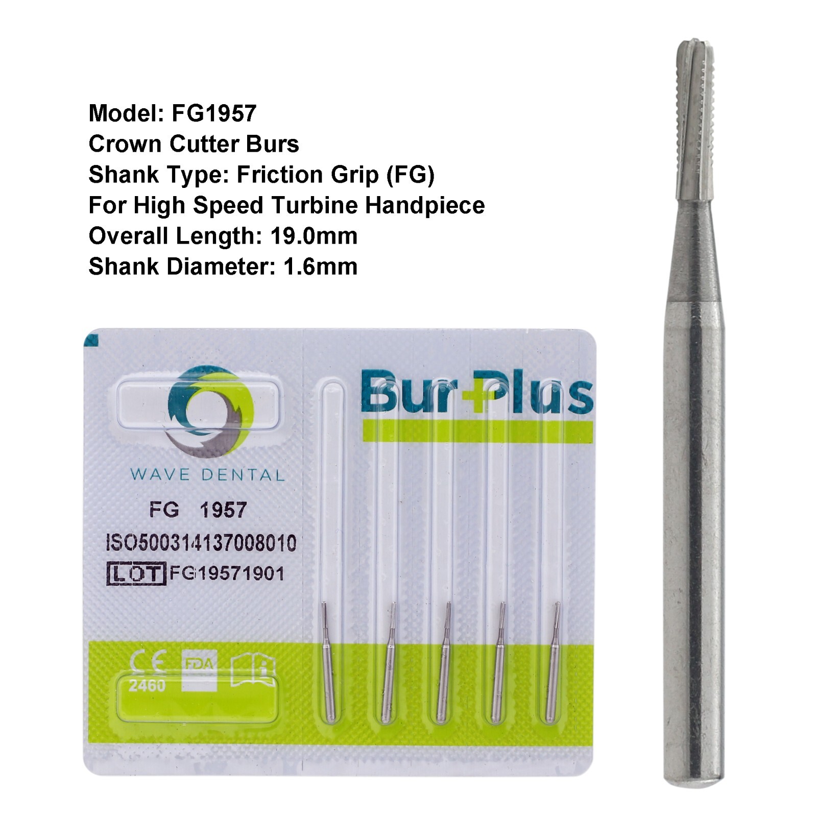 WAVE Dental Burs Crown Metal Cutter FG 1957 High Speed Handpiece Carbide Bur