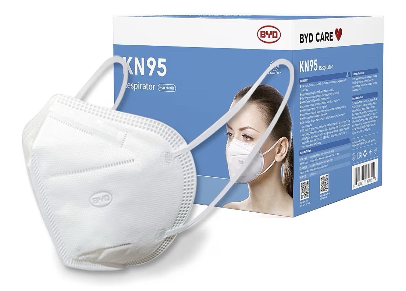 BYD CARE KN95 Respirator, 50 Pieces White , Regular
