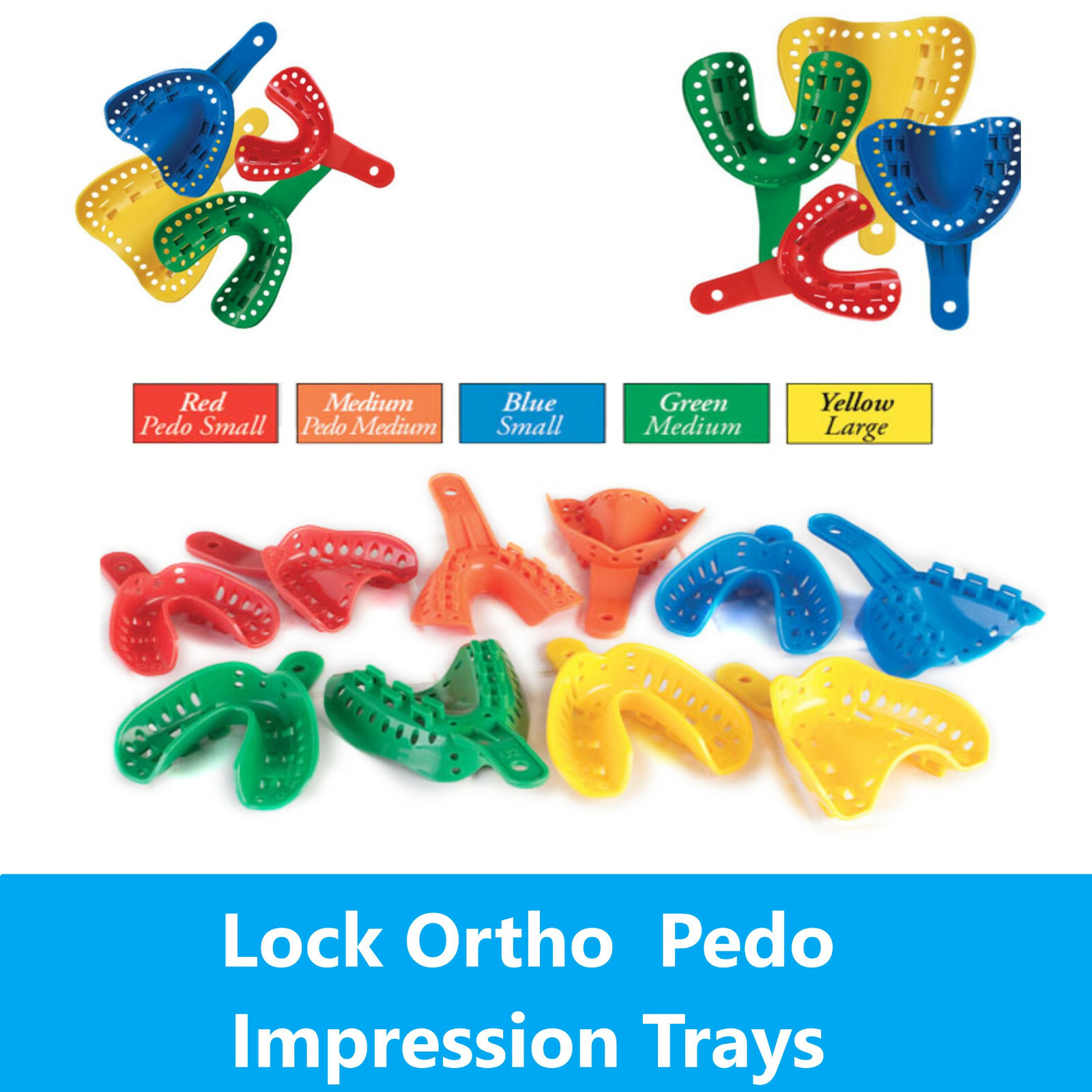 Dental AlgiLock Ortho Impression Trays Disposable Sizes Child/Pedo/ Adult 10/bg