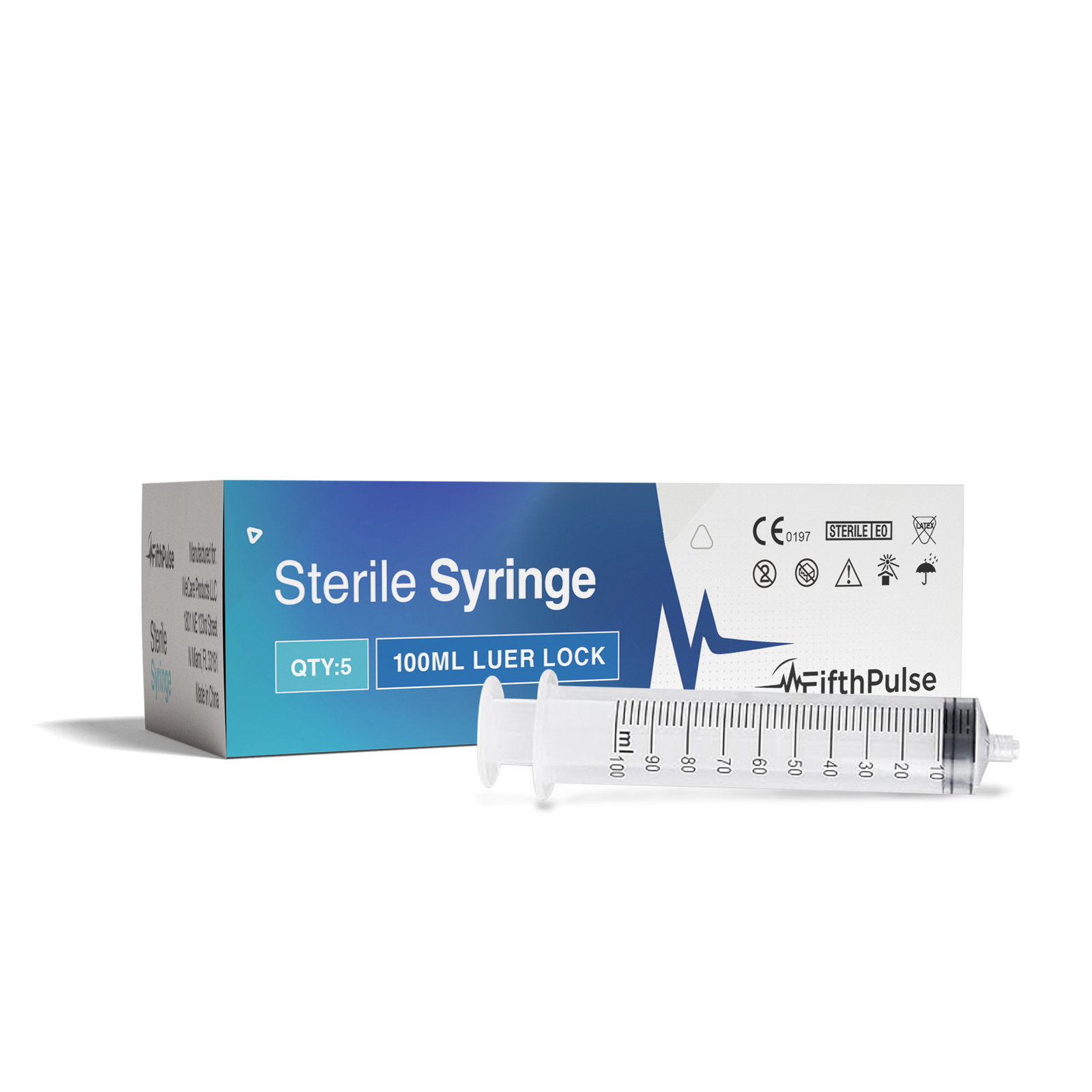 FifthPulse 100ml Syringe with Luer Lock (NO Needle) – Sterile – 5-Pack