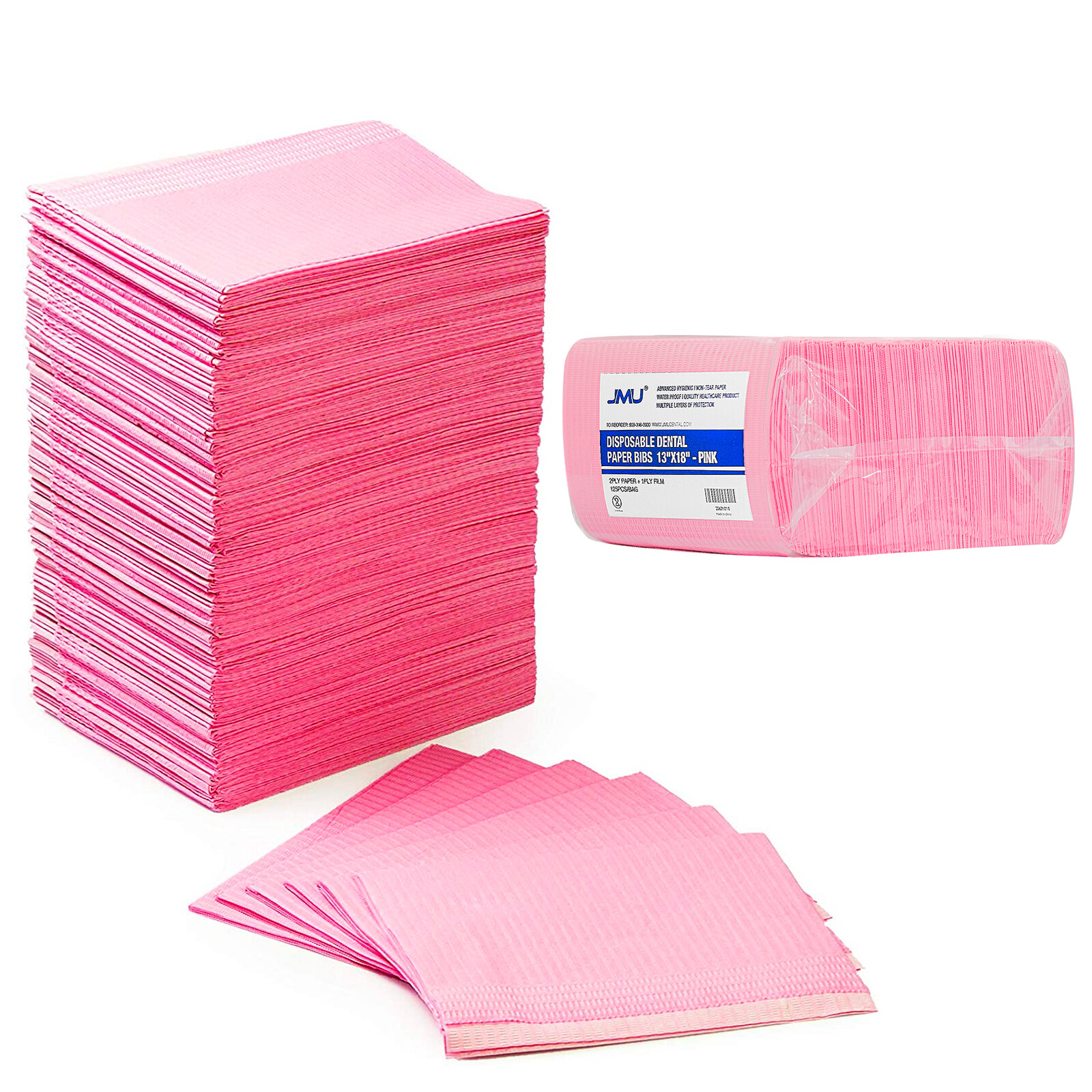 500pcs Pink Patient Bibs Towel For Dental Medical Tattoo use 3-Ply Disposable