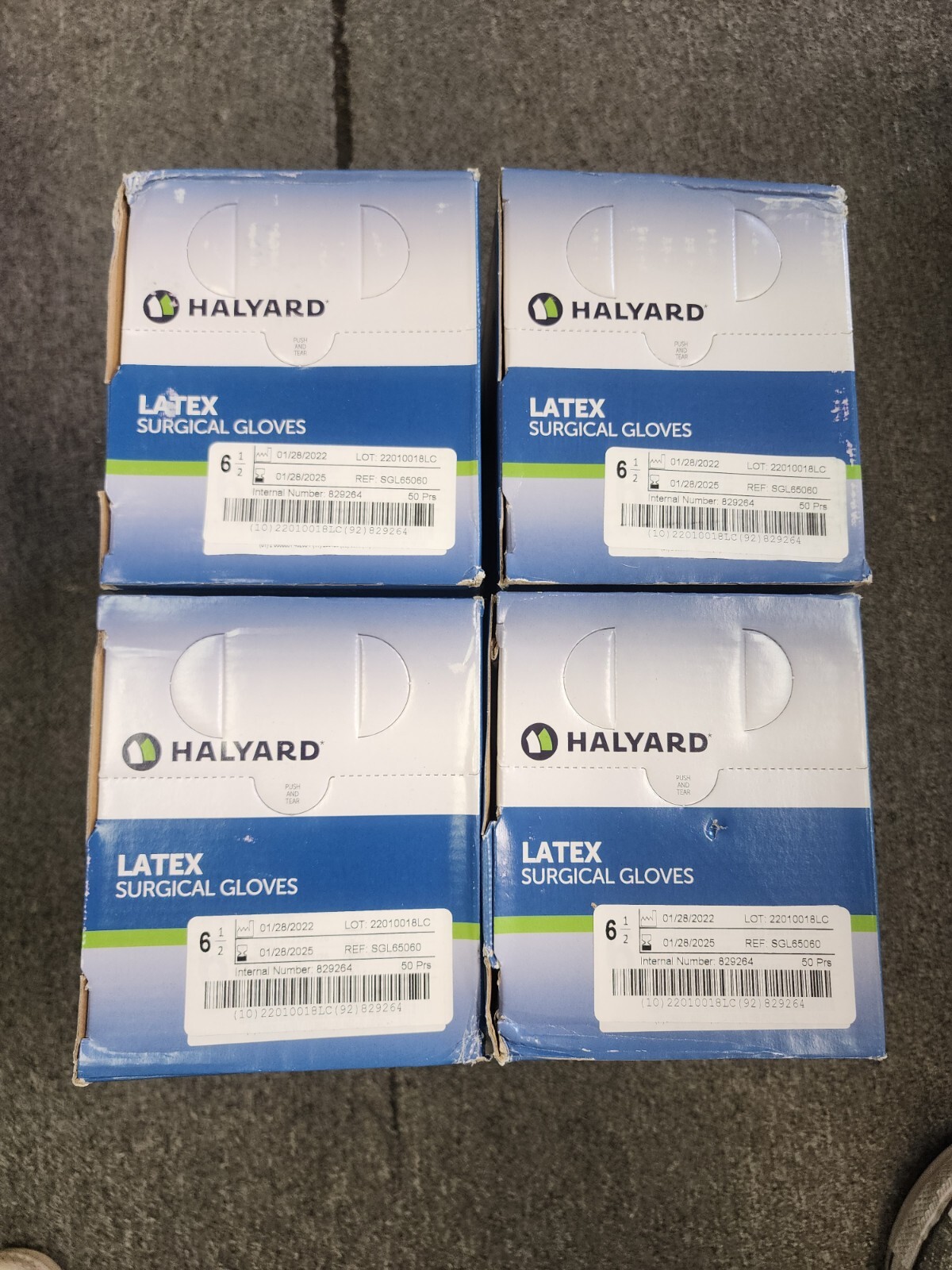 4 CASES Halyard Latex Surgical Gloves – Size 6.5 (200 prs) EXP 2025/01/28