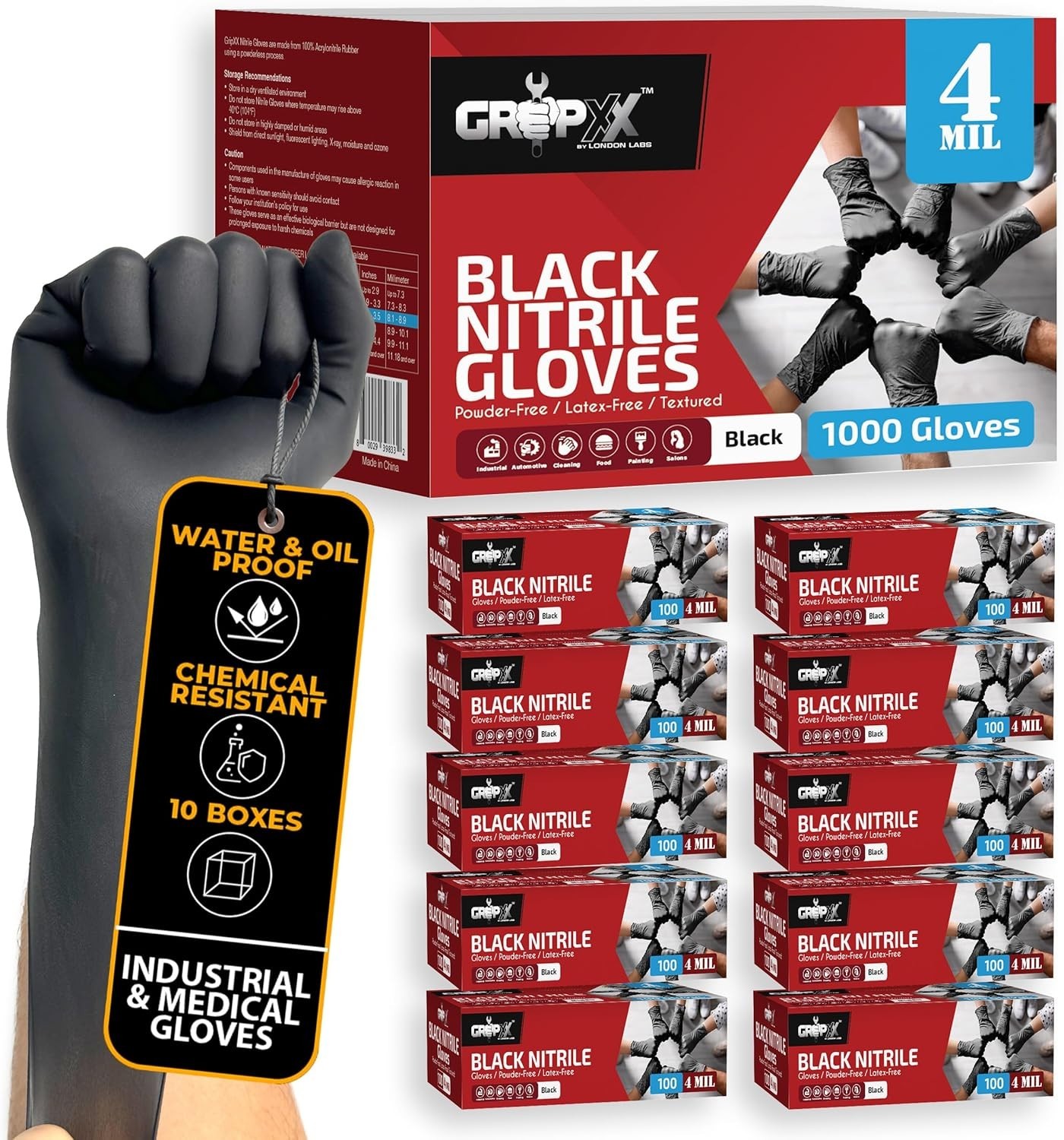 Black Nitrile Disposable Gloves – Latex & Powder Free, 4 Mil, XS-XXL