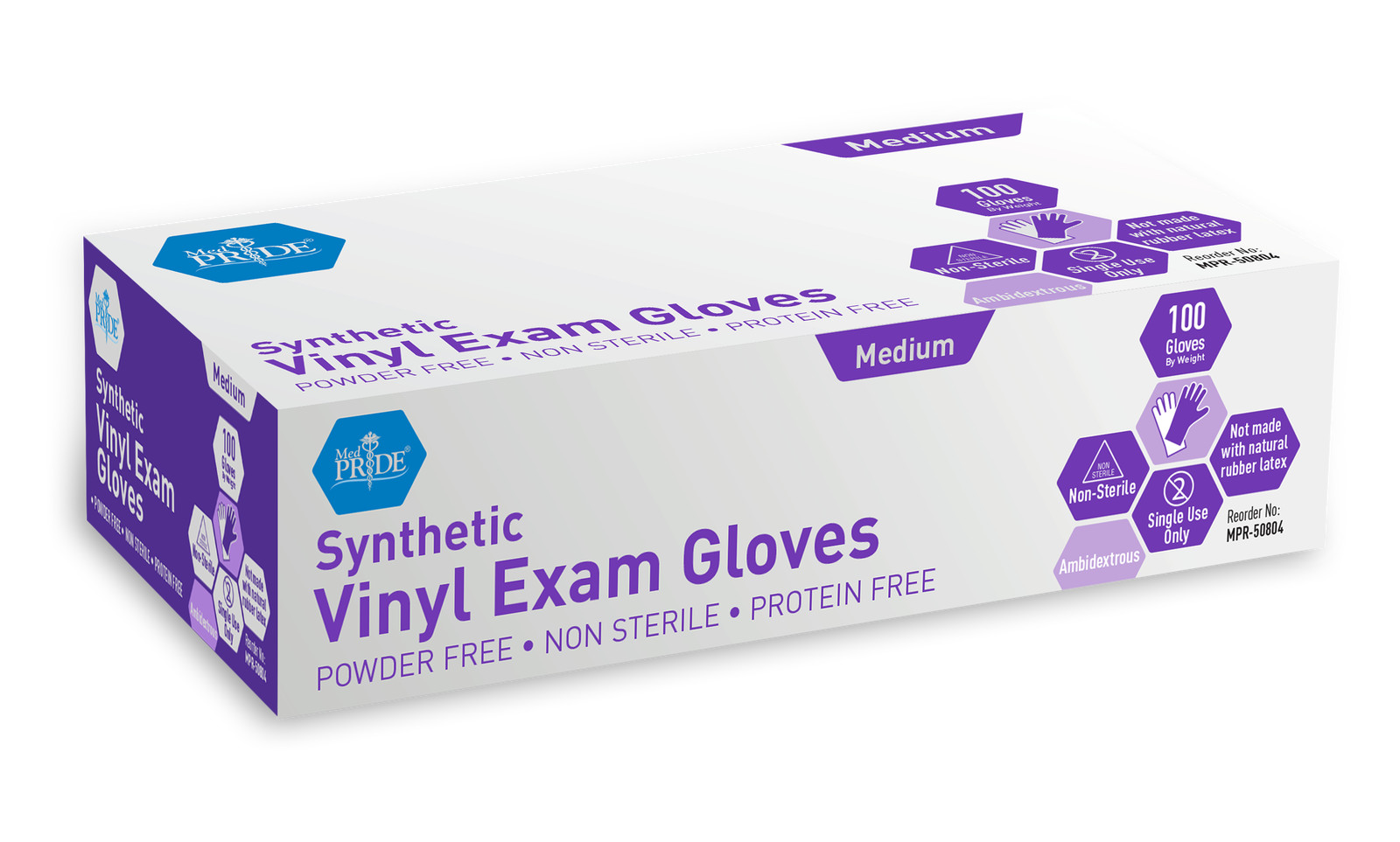 MedPride Synthetic Vinyl Exam Gloves | Powder Free | Box of 100 | Various sizes
