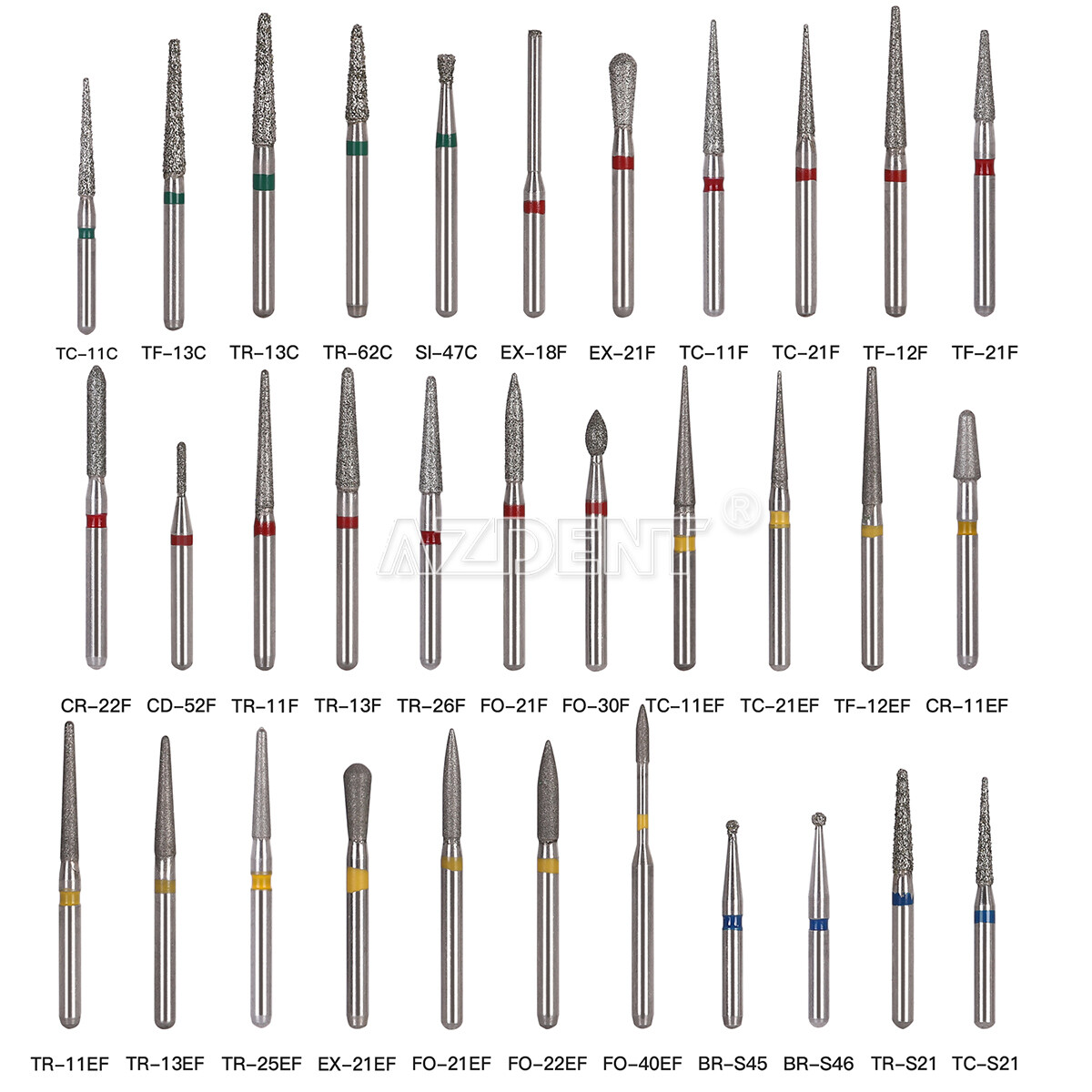 100Pc/200Pc AZDENT Dental Diamond Burs polishing Kit FG for High Speed Handpiece