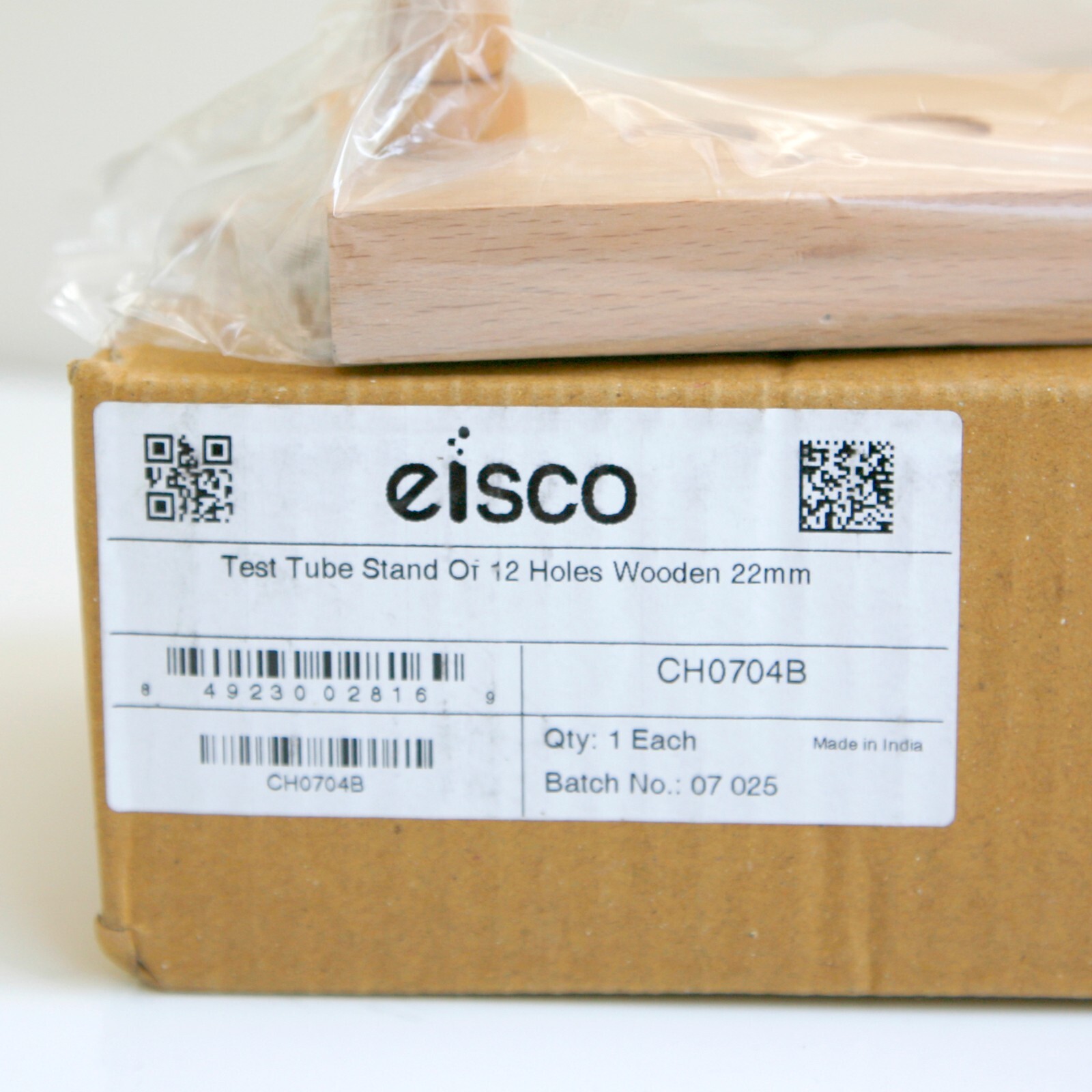 Eisco Labs Wooden Test Tube Stand of 12 Holes 9.75″ Wide Polished Wood 22″