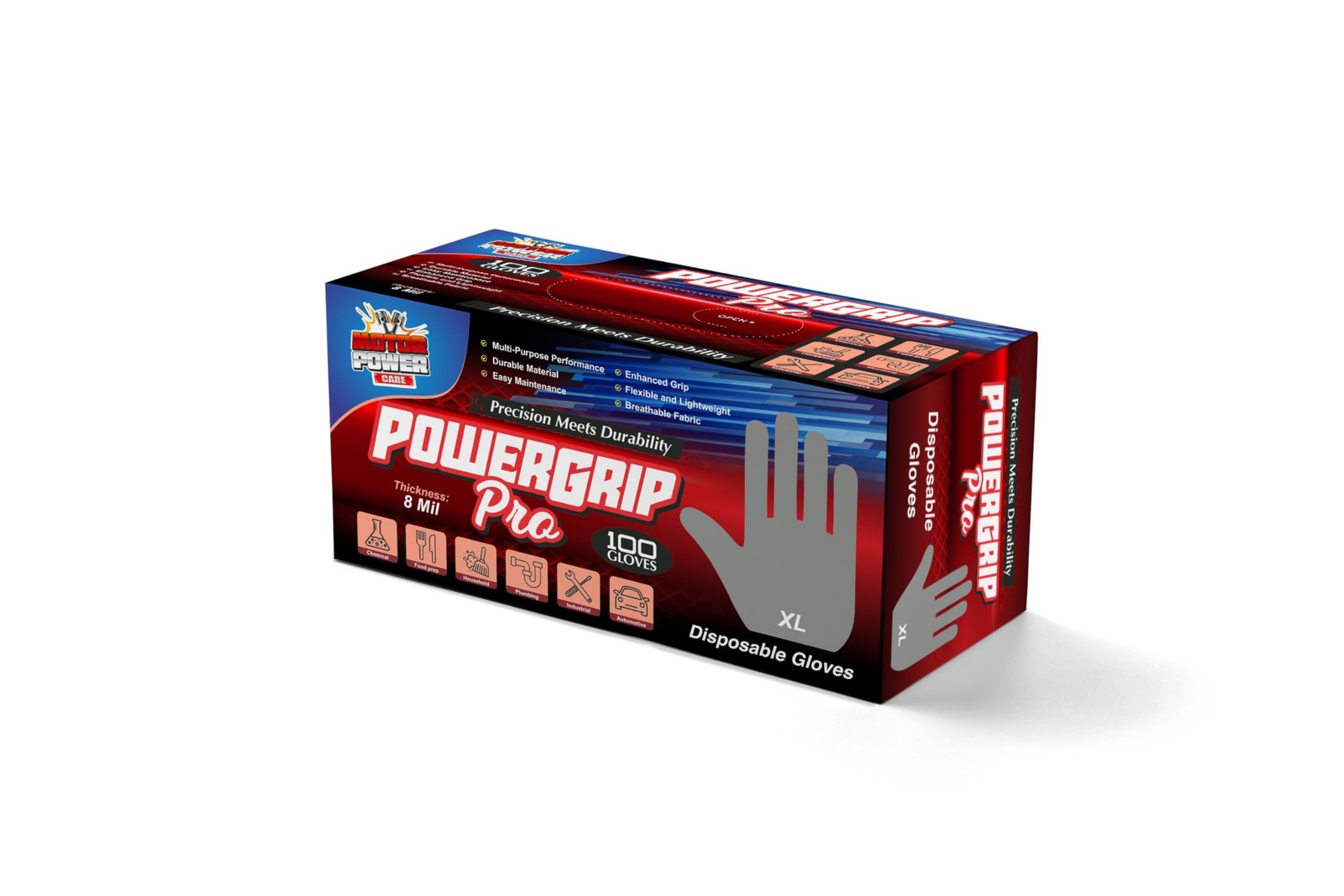 MotorPower Care 8 mil Heavy Duty Diamond Texture Grip Gloves Disposable Nitri…
