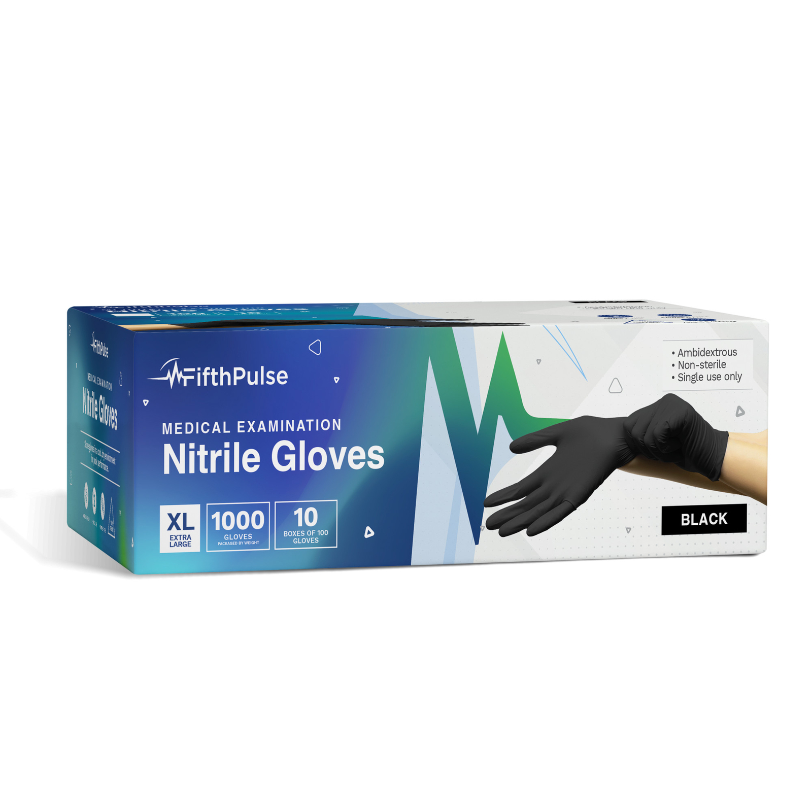FifthPulse Nitrile Disposable Gloves Powder Latex Free Medical Exam XL Black