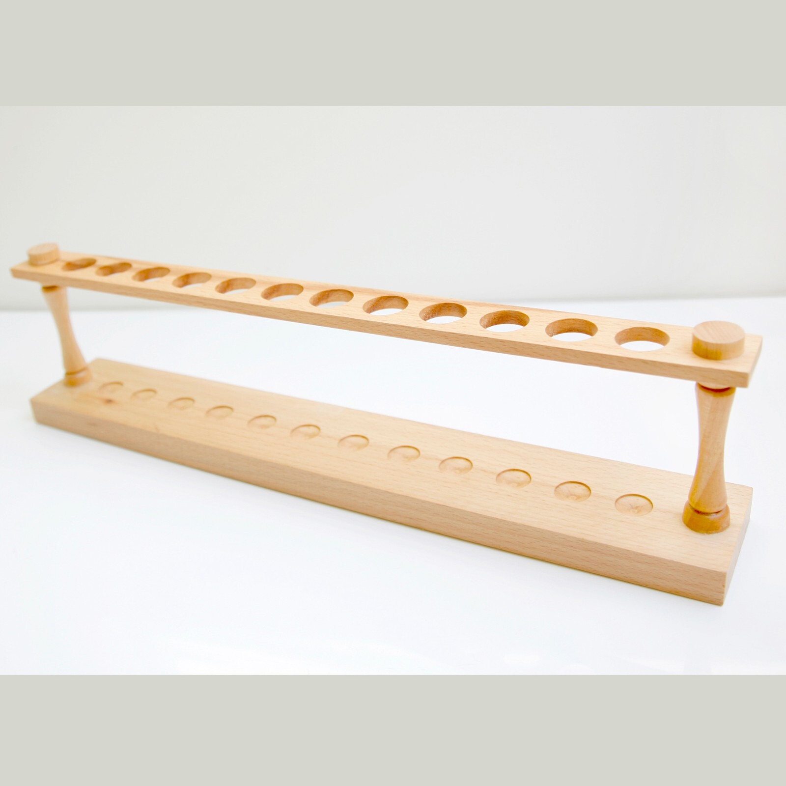 Eisco Labs Wooden Test Tube Stand of 12 Holes 9.75″ Wide Polished Wood 22″