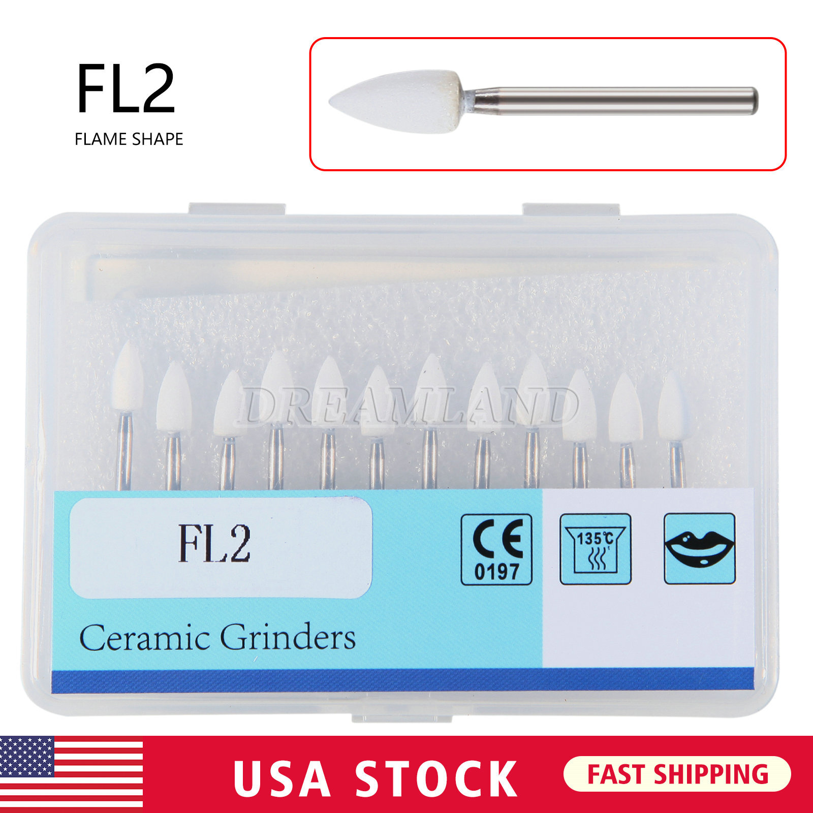 Dental White Polishing Stone FG Burs Flame Cone Shape Burs Drills Arkansas Stone