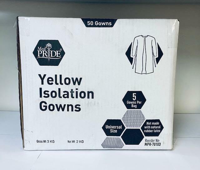 MedPride Disposable Isolation Gown Yellow-Universal, 50 Units-10/5/CS, MPR-70103