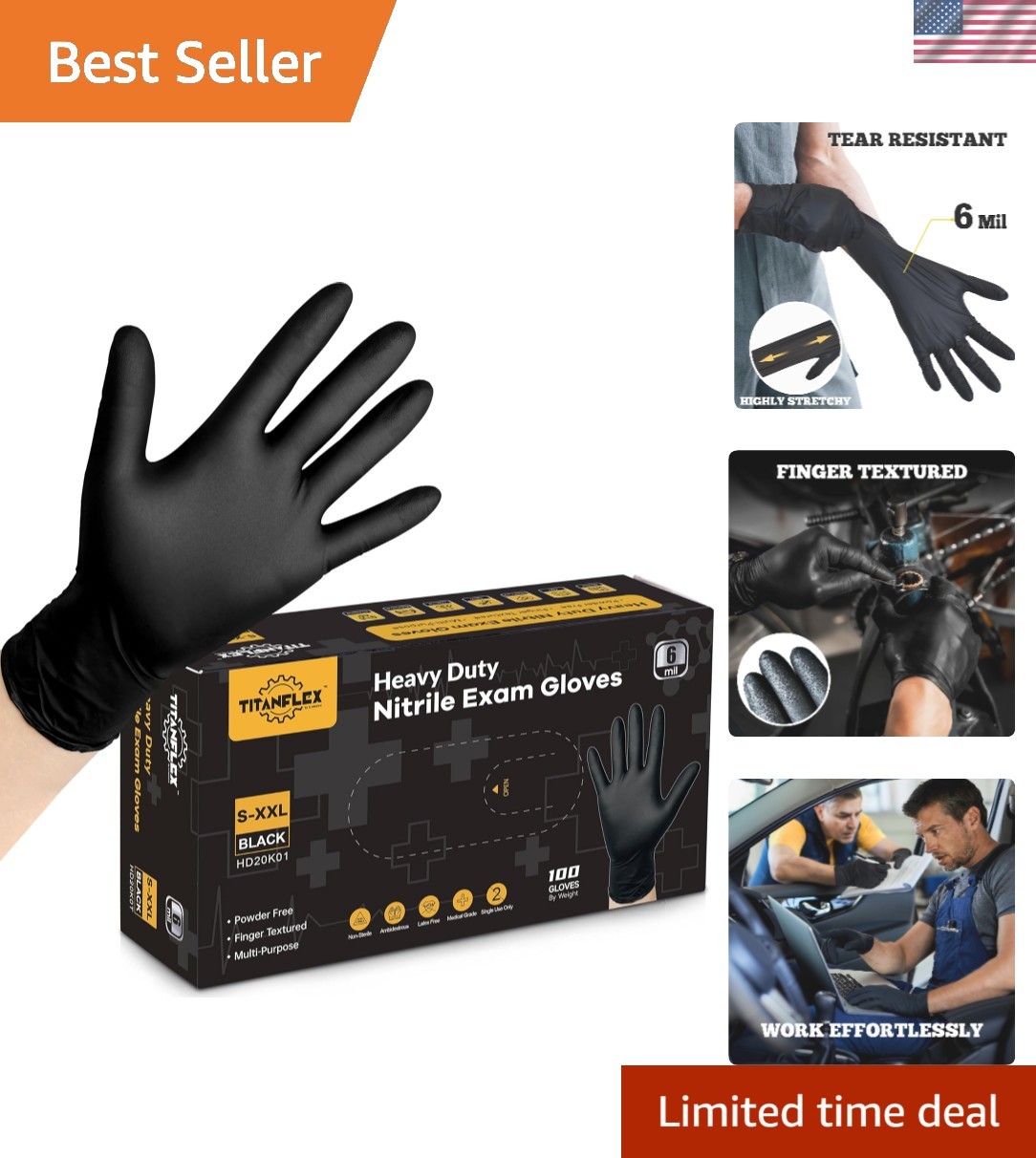 Waterproof Heavy-Duty Nitrile Gloves – 100 Count Latex-Free for Multipurpose Use
