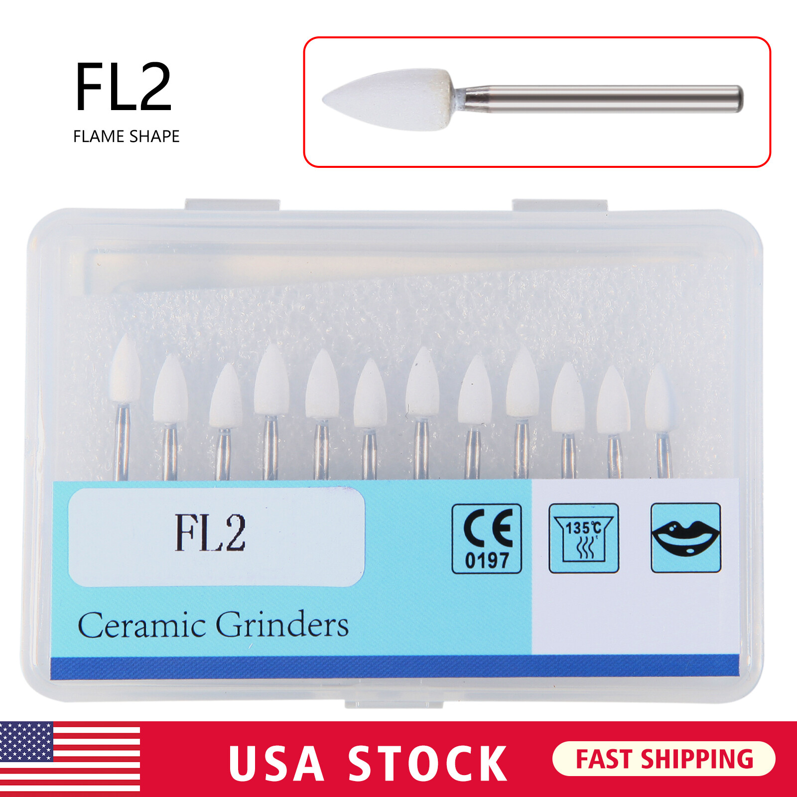Dental White Stones Polishing FG burs Flame Cone shape Arkansas Stone 12pc/Box