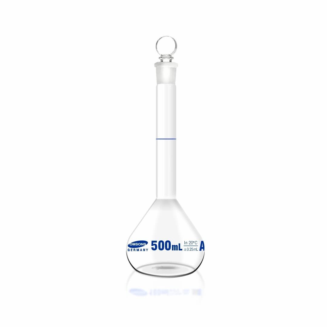 Omsons Glassware|Volumetric Flask|Class A| 500ml |Pack of 2|NABL Certificate|