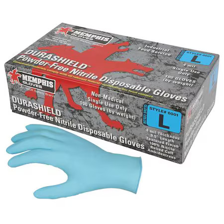 Mcr Safety 6001M Durashield 6001, Disposable Gloves, 4 Mil Palm, Nitrile,