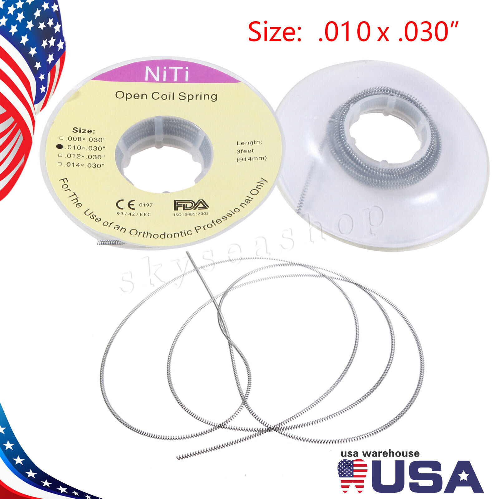 USA Dental Orthodontic Niti Open Coil Spring Spool Dia.010 *030 » inch 914mm Ab
