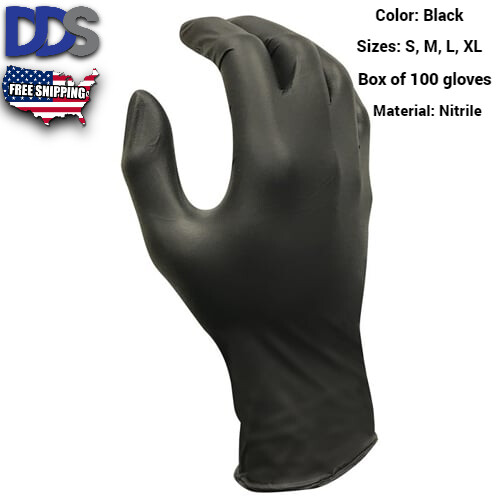 Nitrile Exam Gloves BLACK: MULTIPLE SIZES Powder-Free BOX OF 100 (FAST SHIPPING)