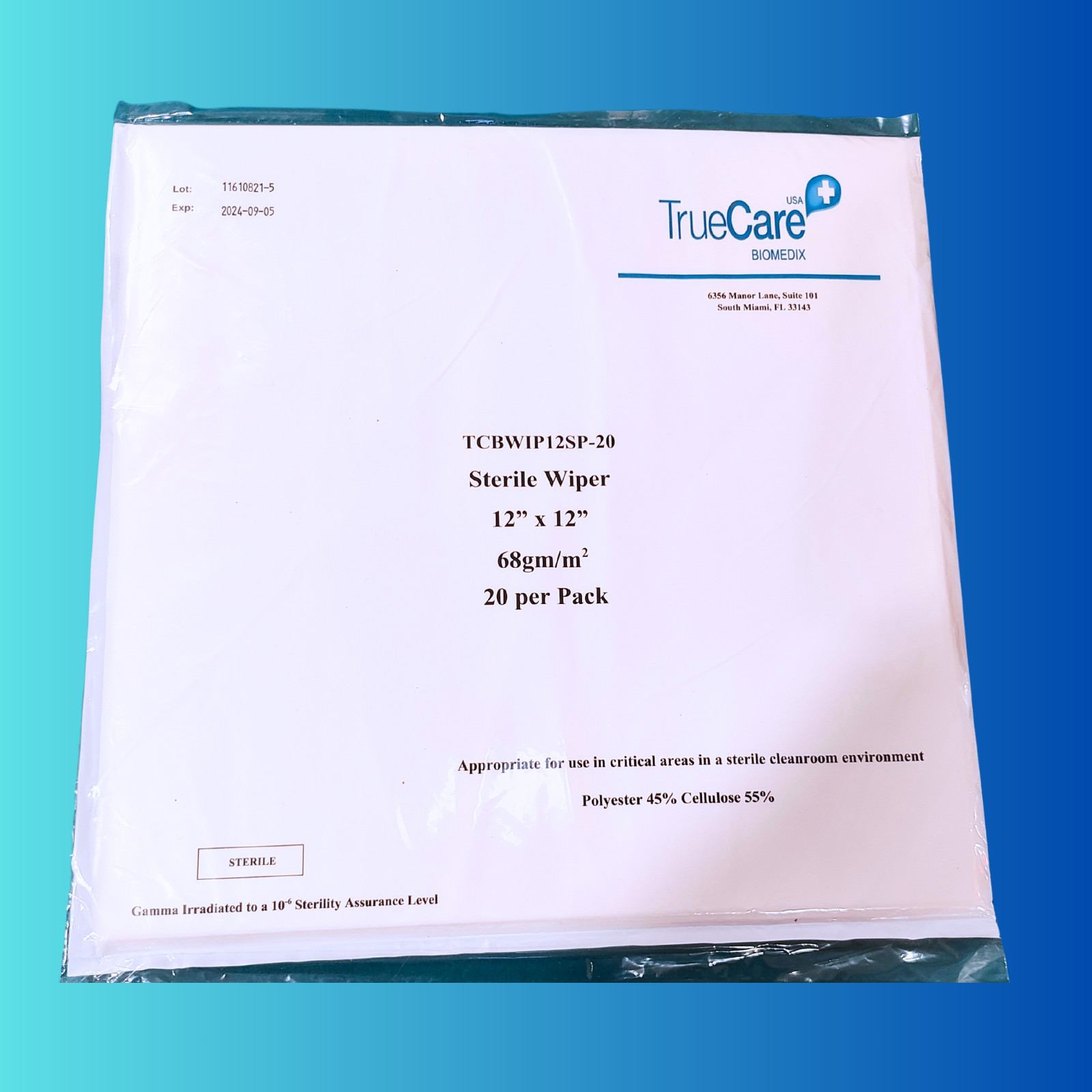 Sterile Cleanroom Wipers 12×12 Inch Pack of 20 TrueCare Biomedix ISO 5 NEW