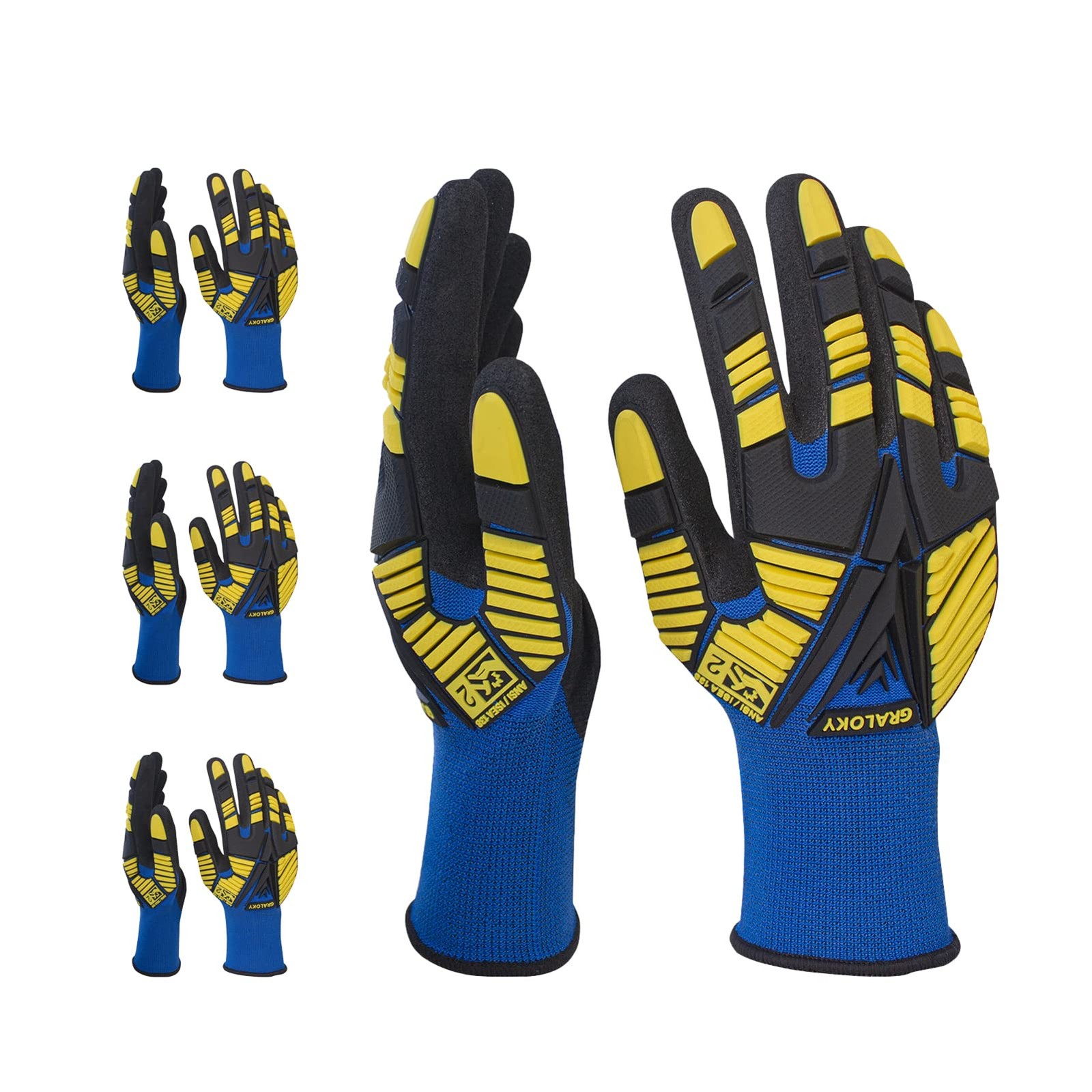 Graloky 3 Pairs Work Gloves Impact Resistant Gloves Rubber For Men Women