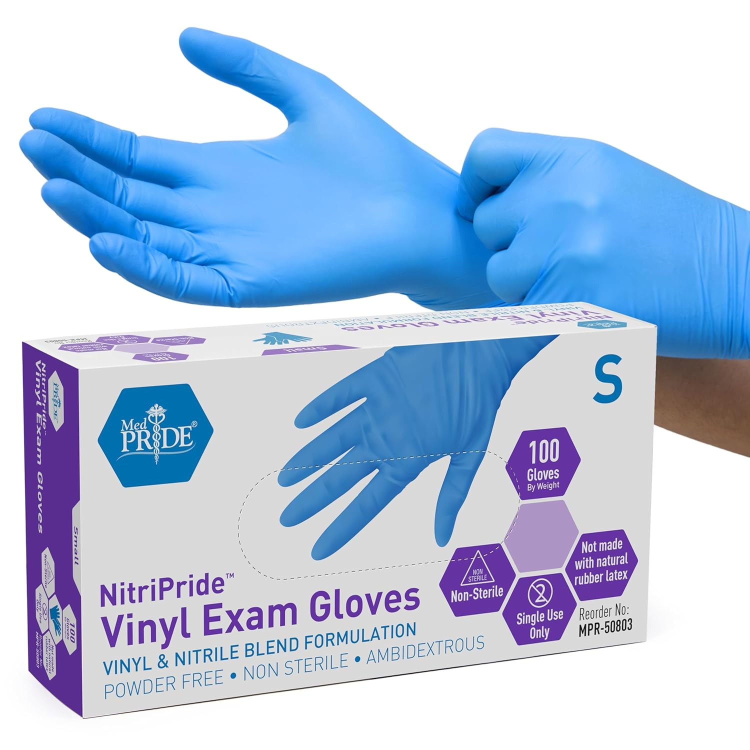 Nitrile/Vinyl Blend Exam Gloves, Powder-Free, Latex-Free, Disposable,