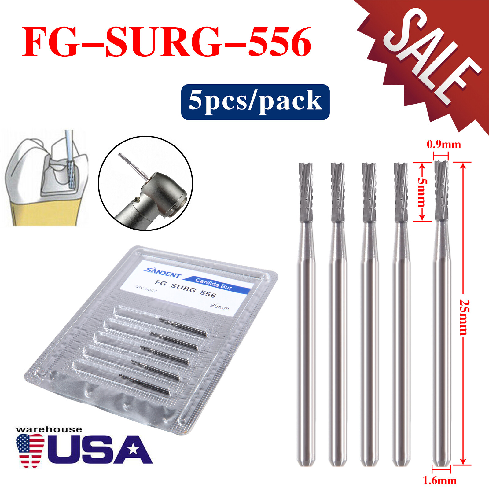 Dental Carbide Fissure Burs Surgical Length FG SURG 25mm FG 556 High Speed SA