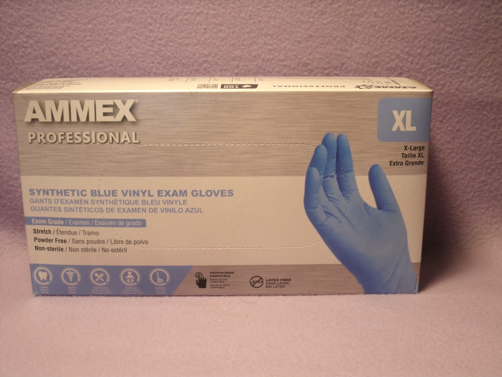 New Ammex VSBPF48100 Synthetic Blue Vinyl Exam Gloves XL