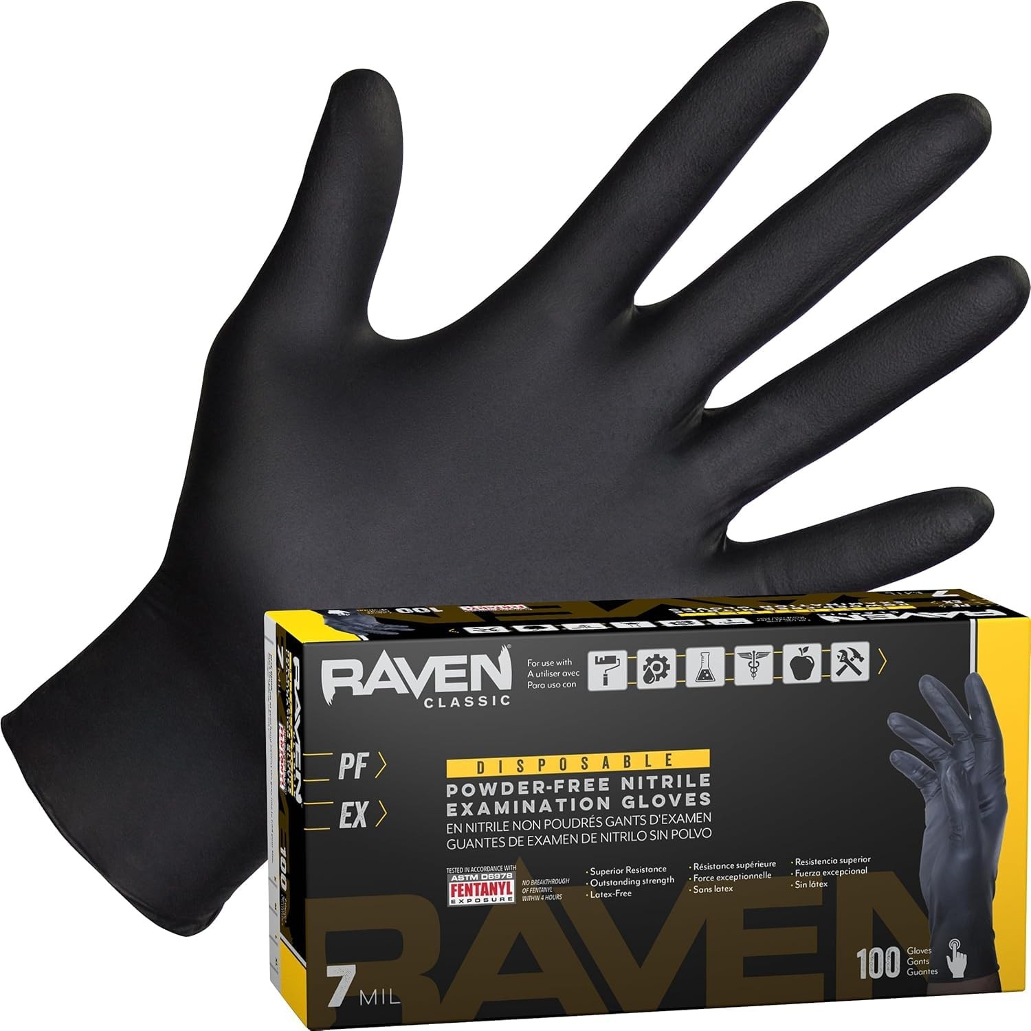 SAS Safety 66519 Raven Powder-Free Nitrile X-Large (Pack of 100), Black