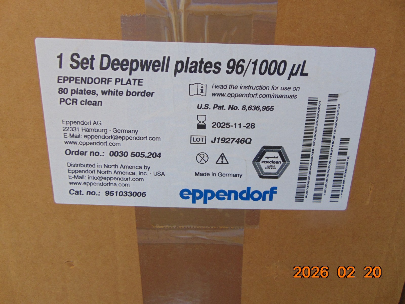 (80/Cs) EPPENDORF 96-Well 1000uL Deepwell Plates PCR Clean 96/1000uL 951033006