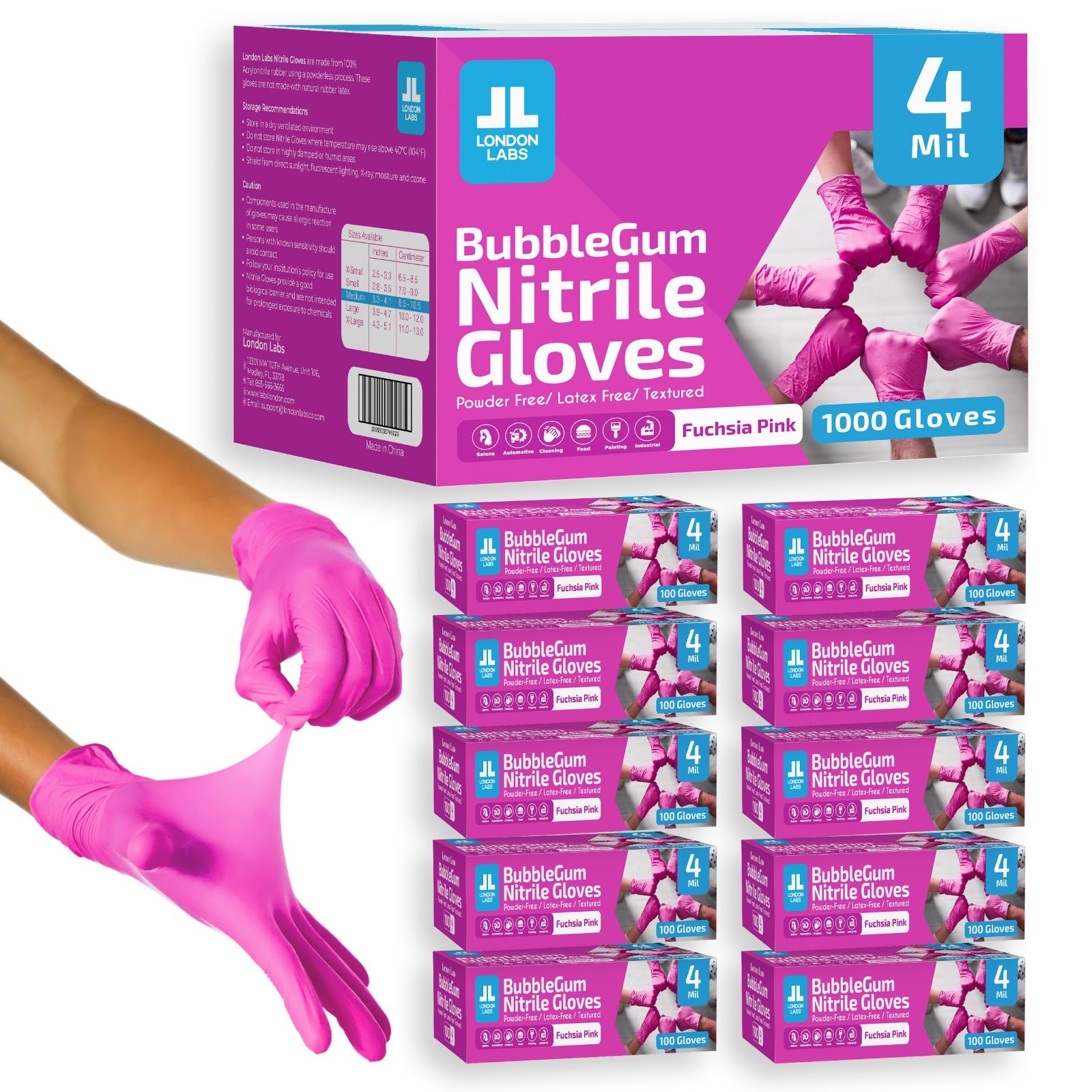 Fuchsia Pink Nitrile Gloves – 4 Mil Disposable, Latex & Powder Free, Chemical Re