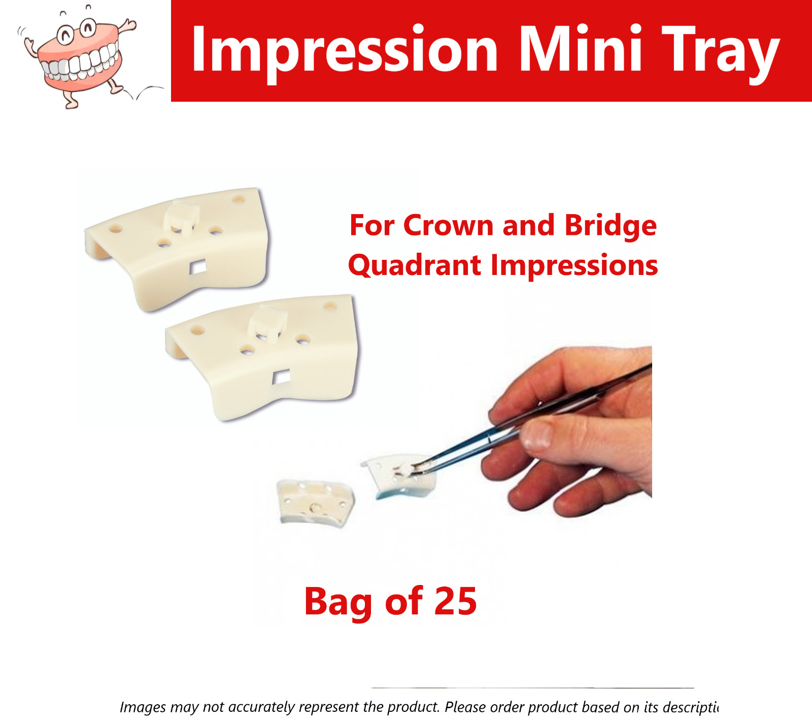 Dental Impression Mini Tray For Crown and Bridge Quadrant Impressions, 25/Bag