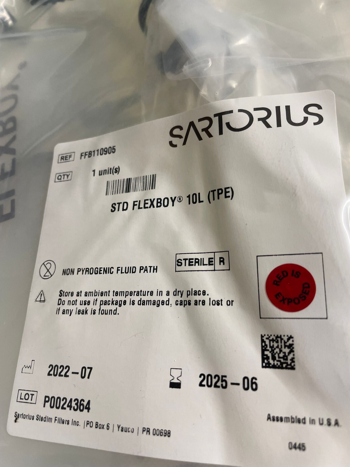 Sartorius Stedim FFB110905 STD Flexboy 10L TPE LOT OF 8 BAGS EXP. 2025/06