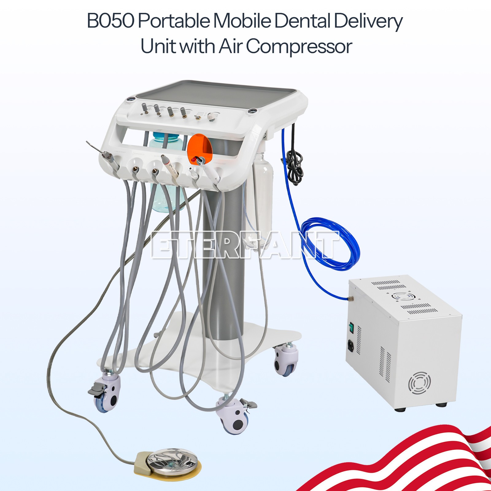 Dental 4H Portable Mobile Delivery Unit Suction System w/Air Compressor/Socket