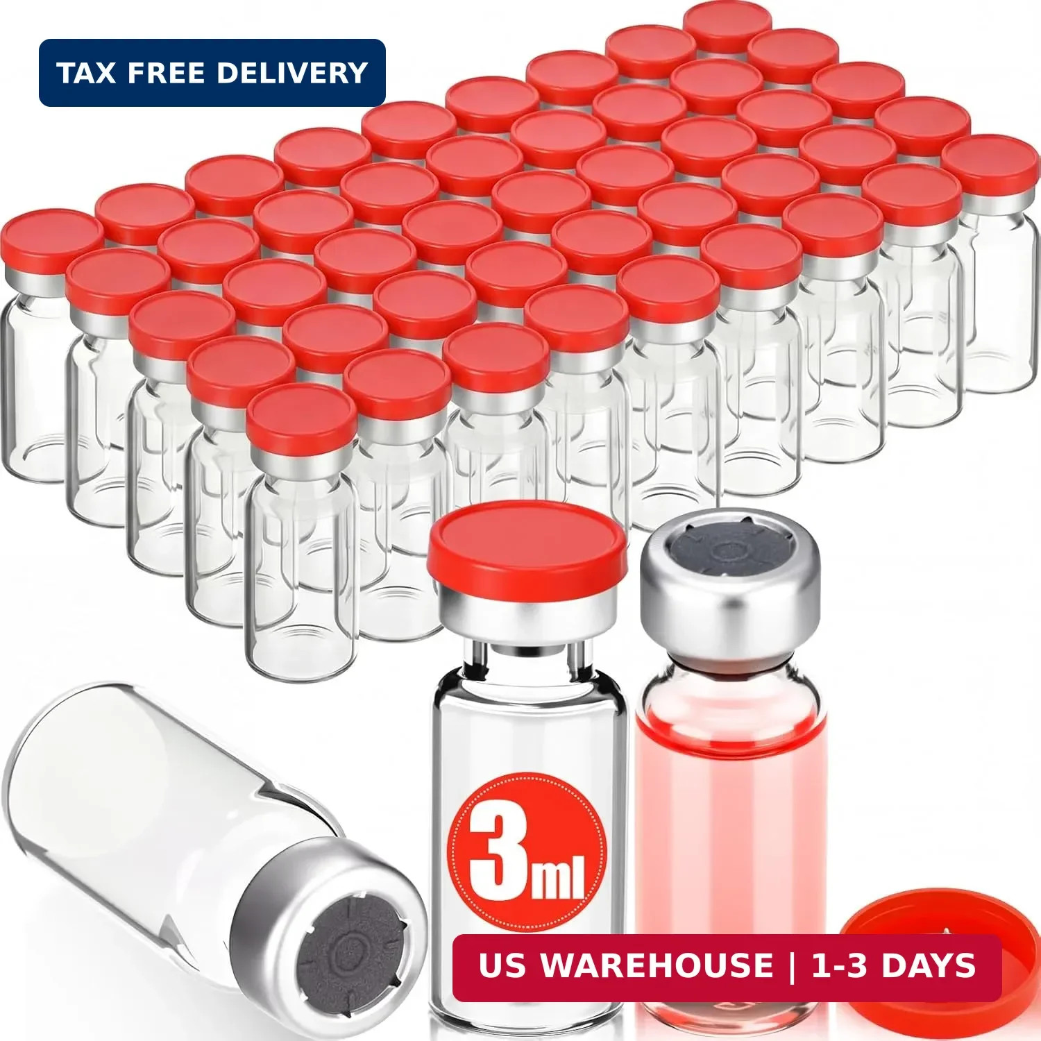 50 Pcs 3ml Sealed Sterile Empty Vials with Self Healing Injection Port Clear Gla